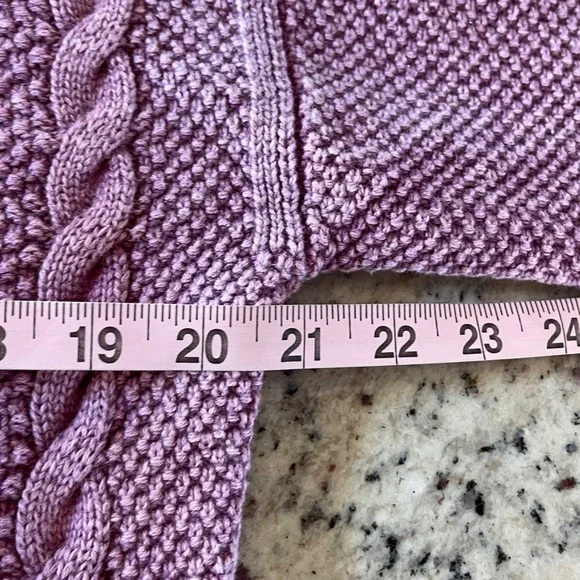 Camellia Cable Knit Cardigan Women Med Mauve Purple Cotton Balloon Sleeve Boho - Picture 7 of 9